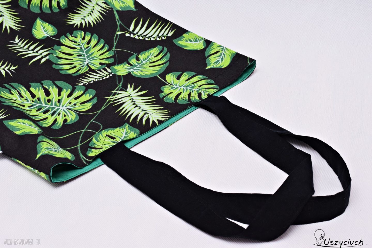 Torba na zakupy shopperka ekologiczna z liśćmi monstera na ramię