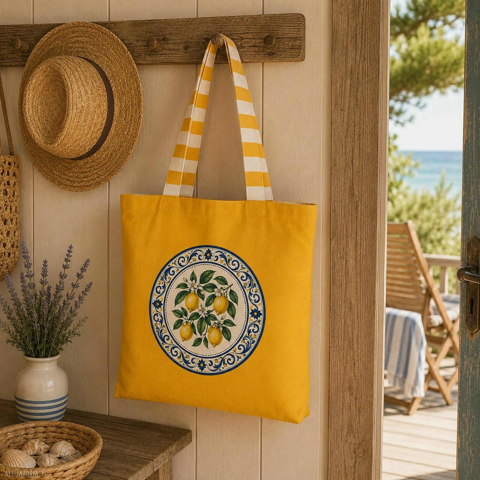 Torba plażowa Amalfi na ramię - wodoodporna z cytrynową grafiką