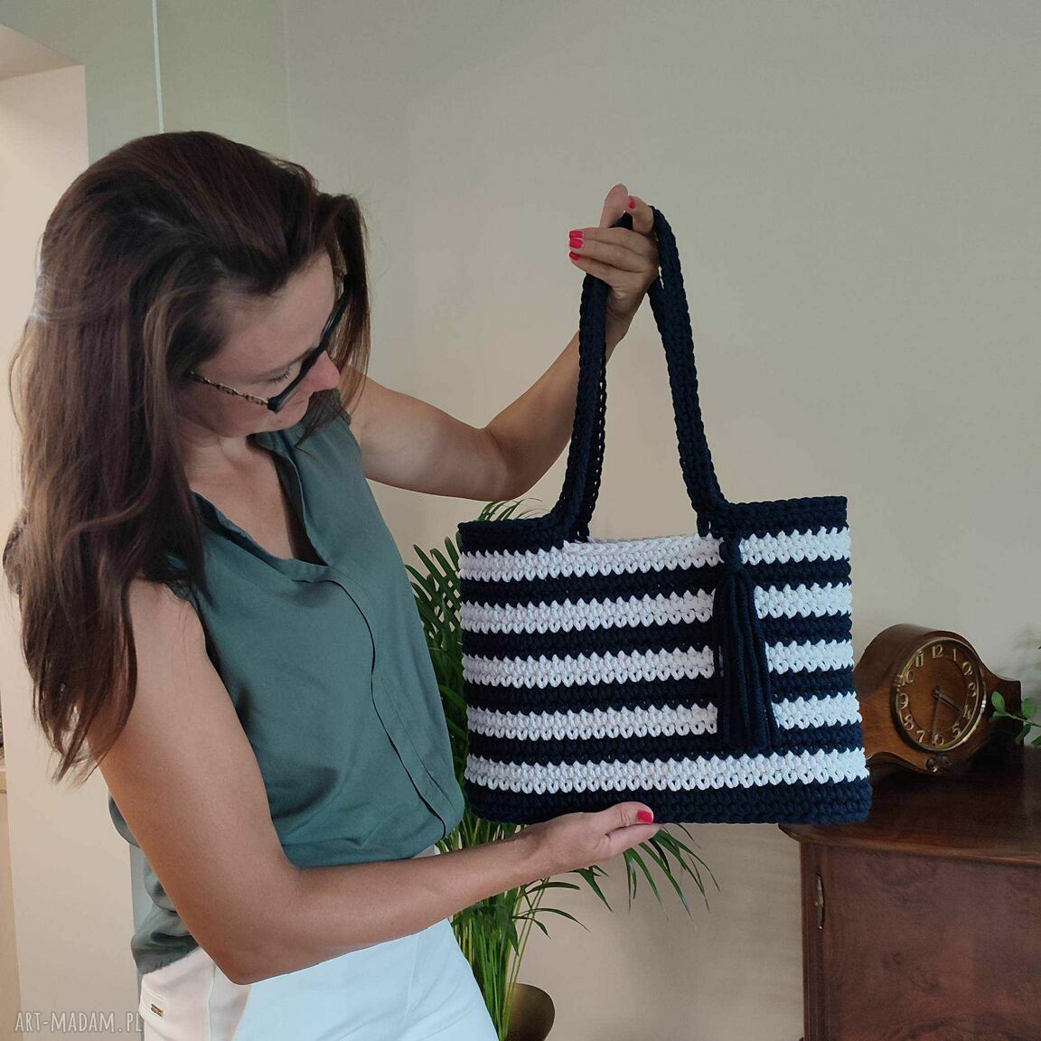 Torba na ramię ze sznurka 40 x 30 cm - shopper na lato
