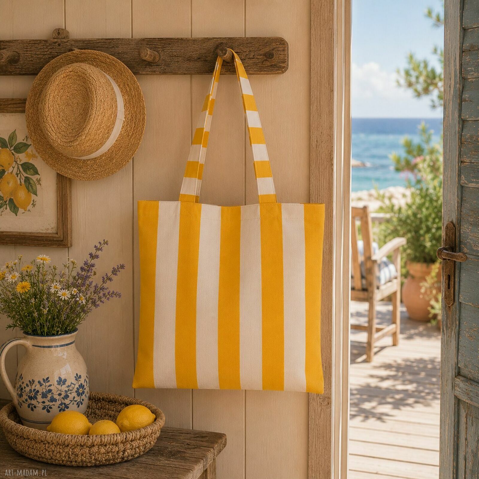 Torba plażowa Amalfi na ramię - wodoodporna z cytrynową grafiką