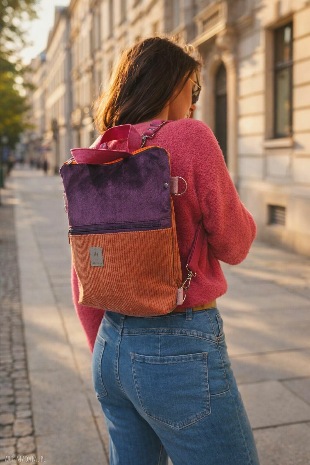 Torba plecak 2w1 Ibiza w odcieniach różu - sztruks i welur tapicerski