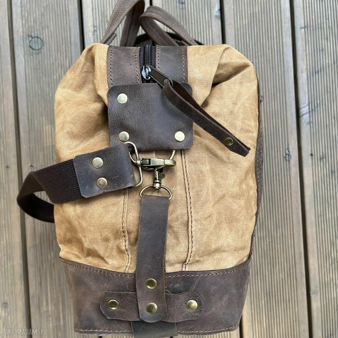 podróżne: Torba podróżna ze skory i bawełny woskowanej Vintage. ręcznie wykonane