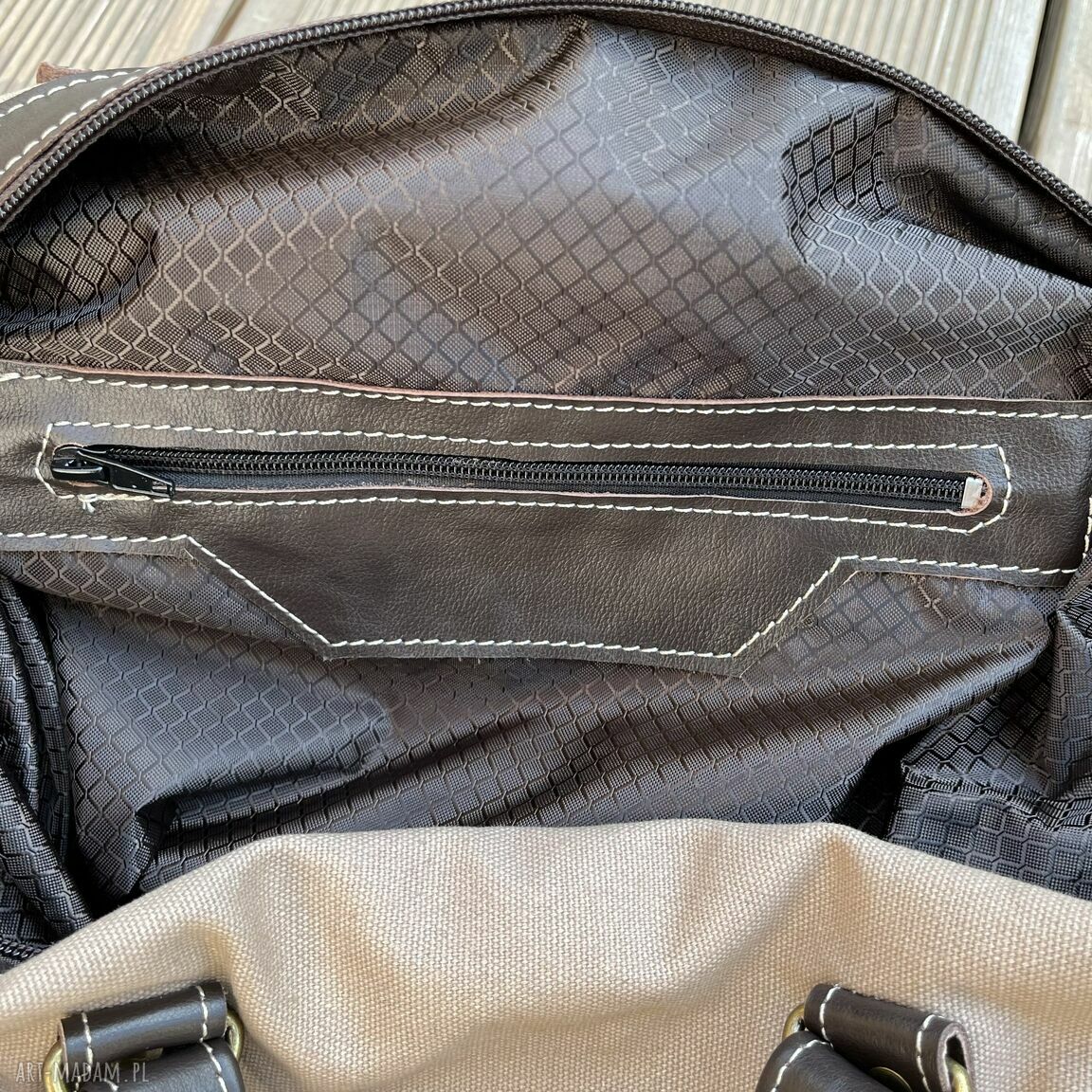 podróżne: Torba podróżna ze skory i bawełny woskowanej Vintage. ręcznie wykonane