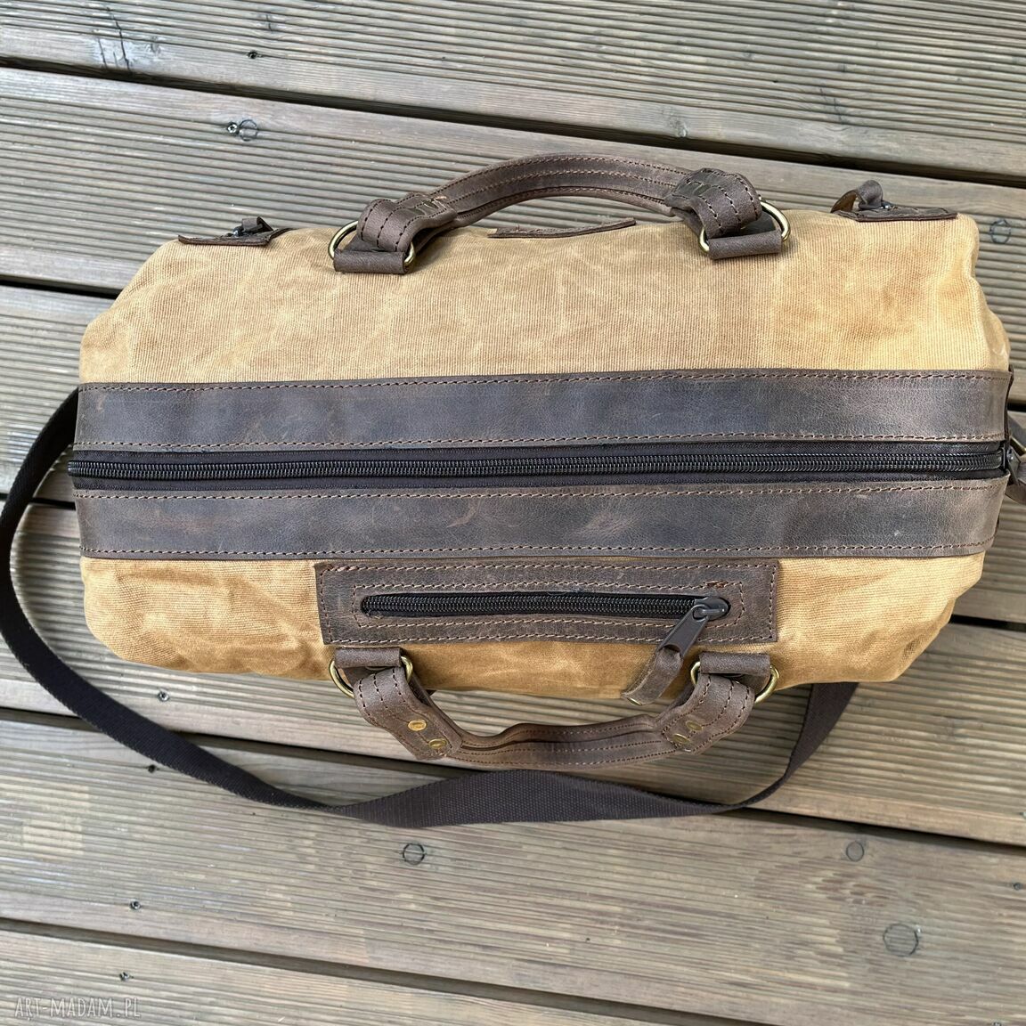 podróżne: Torba podróżna ze skory i bawełny woskowanej Vintage. ręcznie wykonane