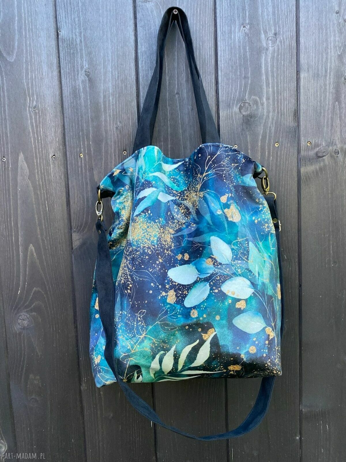 Torba na ramię XXL - print szuwary (welur i zamsz syntetyczny)