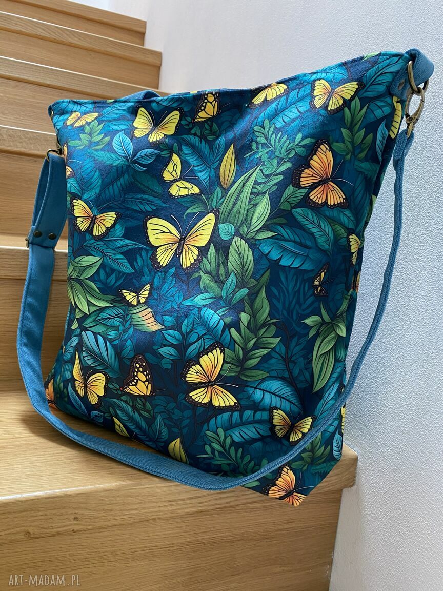 Torba na ramię XXL hobo - print motyle wegańska, ręcznie robiona