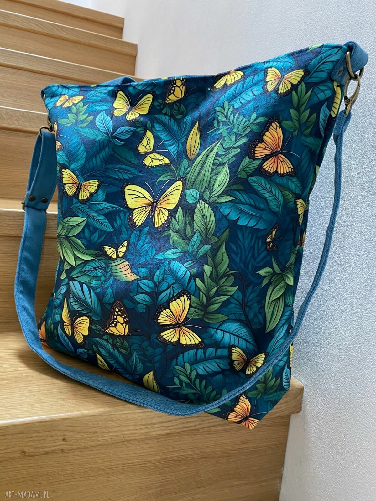 Torba na ramię XXL - welurowy print Motyle