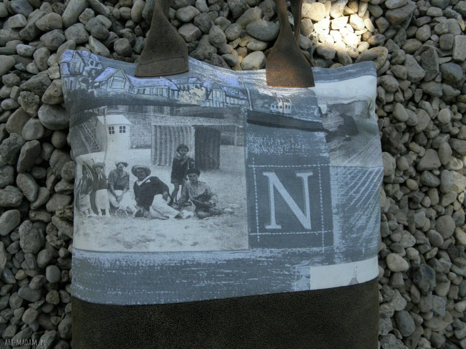Torba Secesja - shopper bag na ramię ze skóry naturalnej
