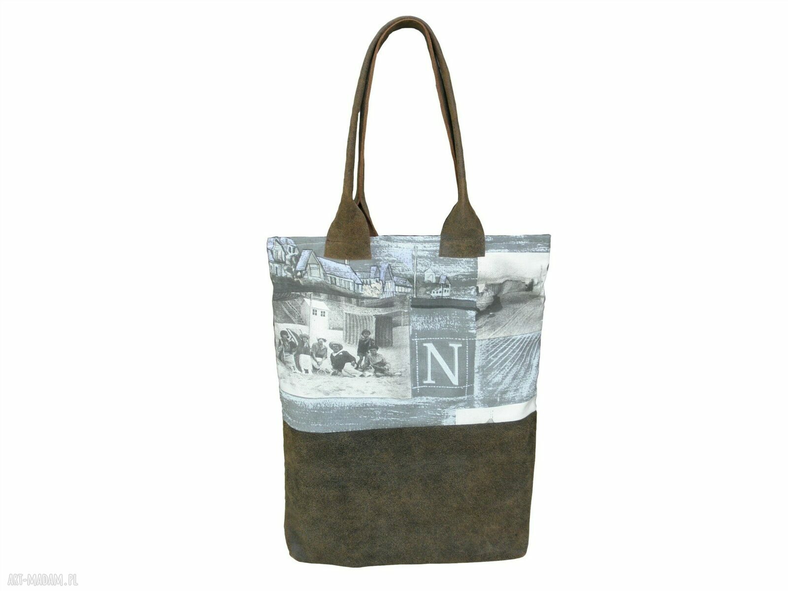 Torba Secesja - shopper bag na ramię ze skóry naturalnej