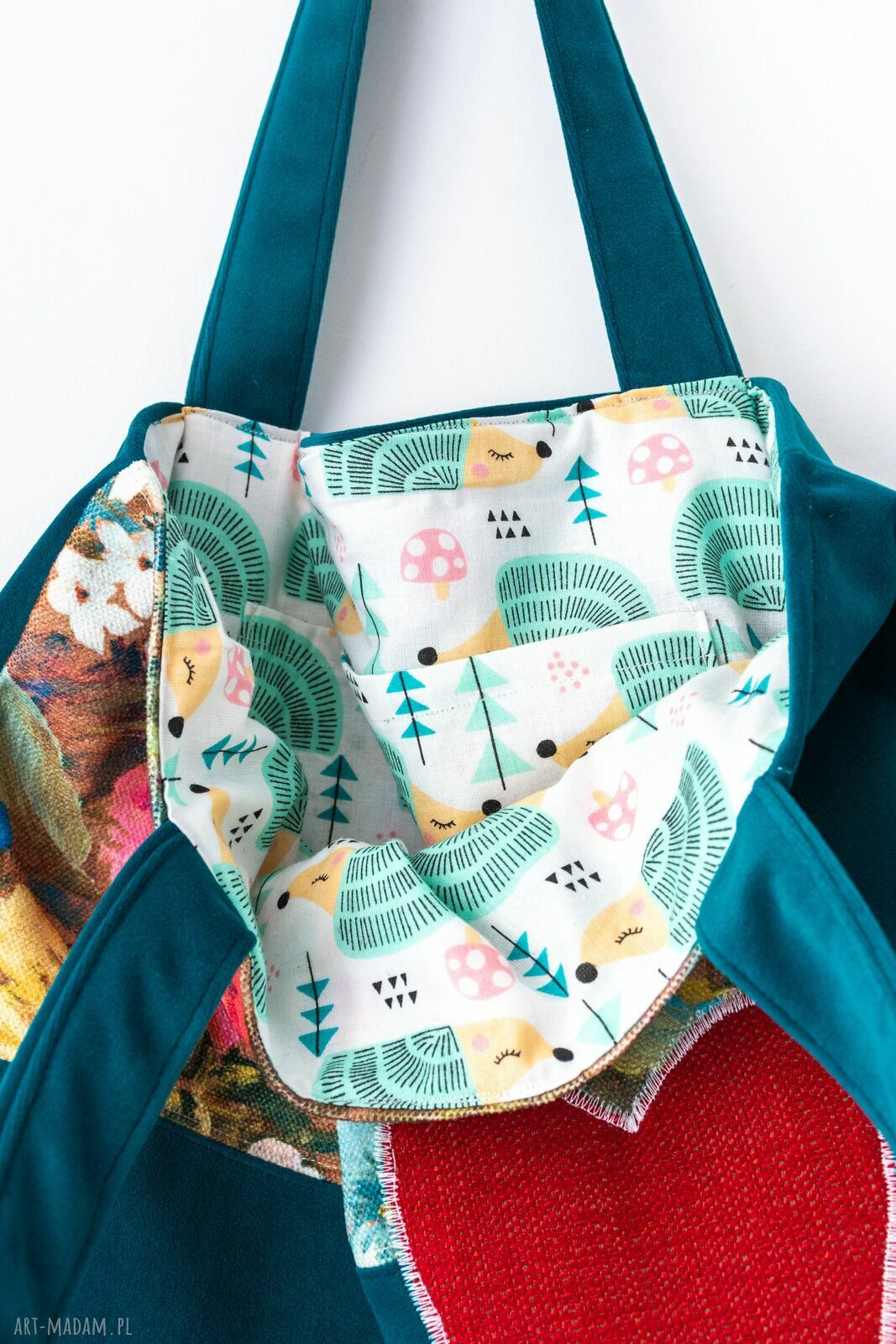 Torba na zakupy handmade Zakochana ogrodniczka - czerwone serce