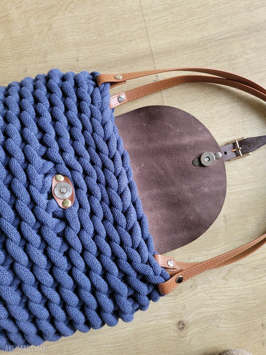 Boho Weave Bag na ramię z klapą - jeans, ręczne wykonanie