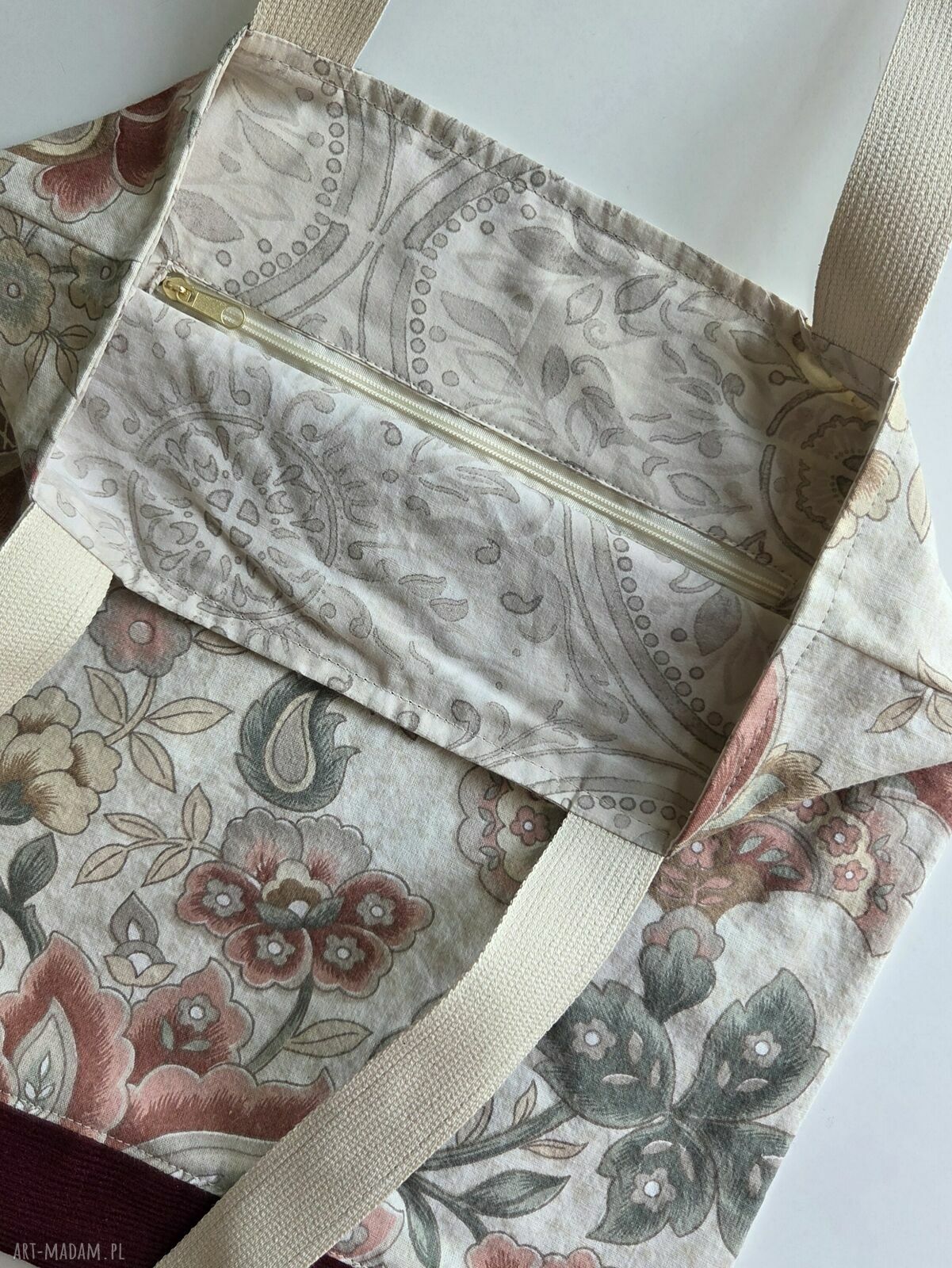 Torba shopper vintage w kwiaty A4 z upcyklingu