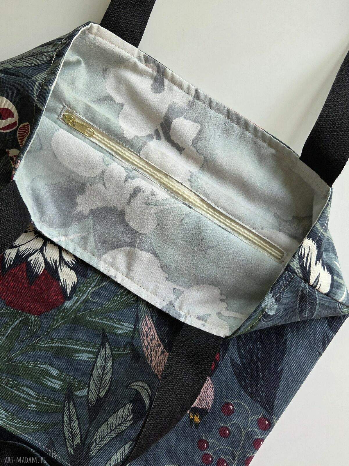Torba shopper Leśna - wzór botaniczny z upcyklingu