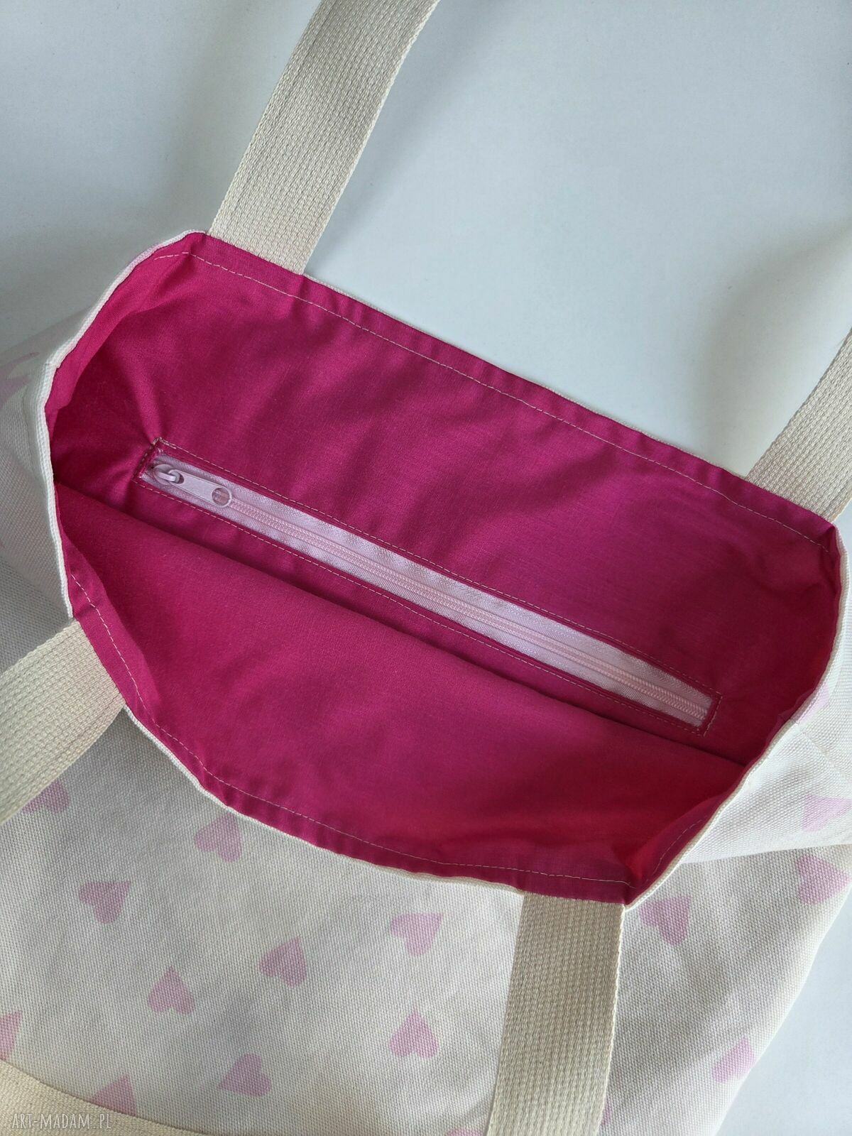 Torba shopper ecru w serduszka dla mamy