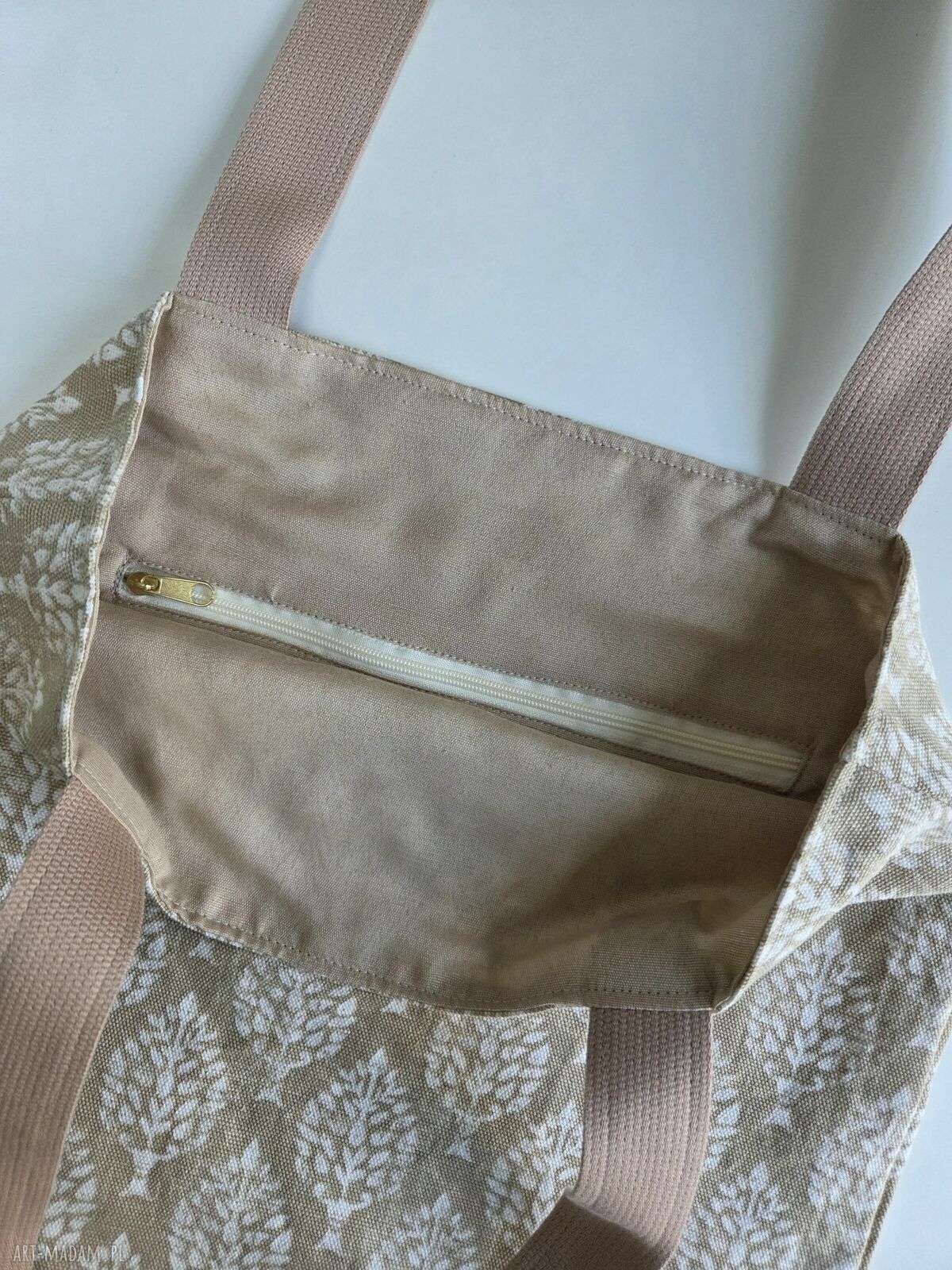 Beżowa torba shopper A4 w białe drzewa dla Mamy