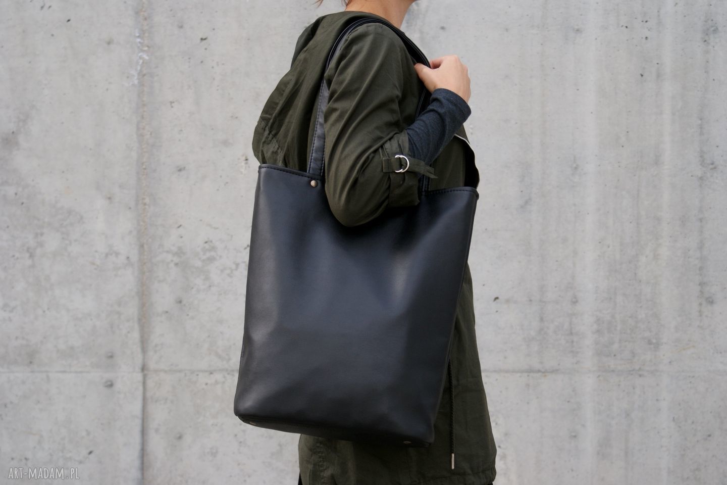 Shopper czerń gładki torba torebka vegan simple eko klasyczna