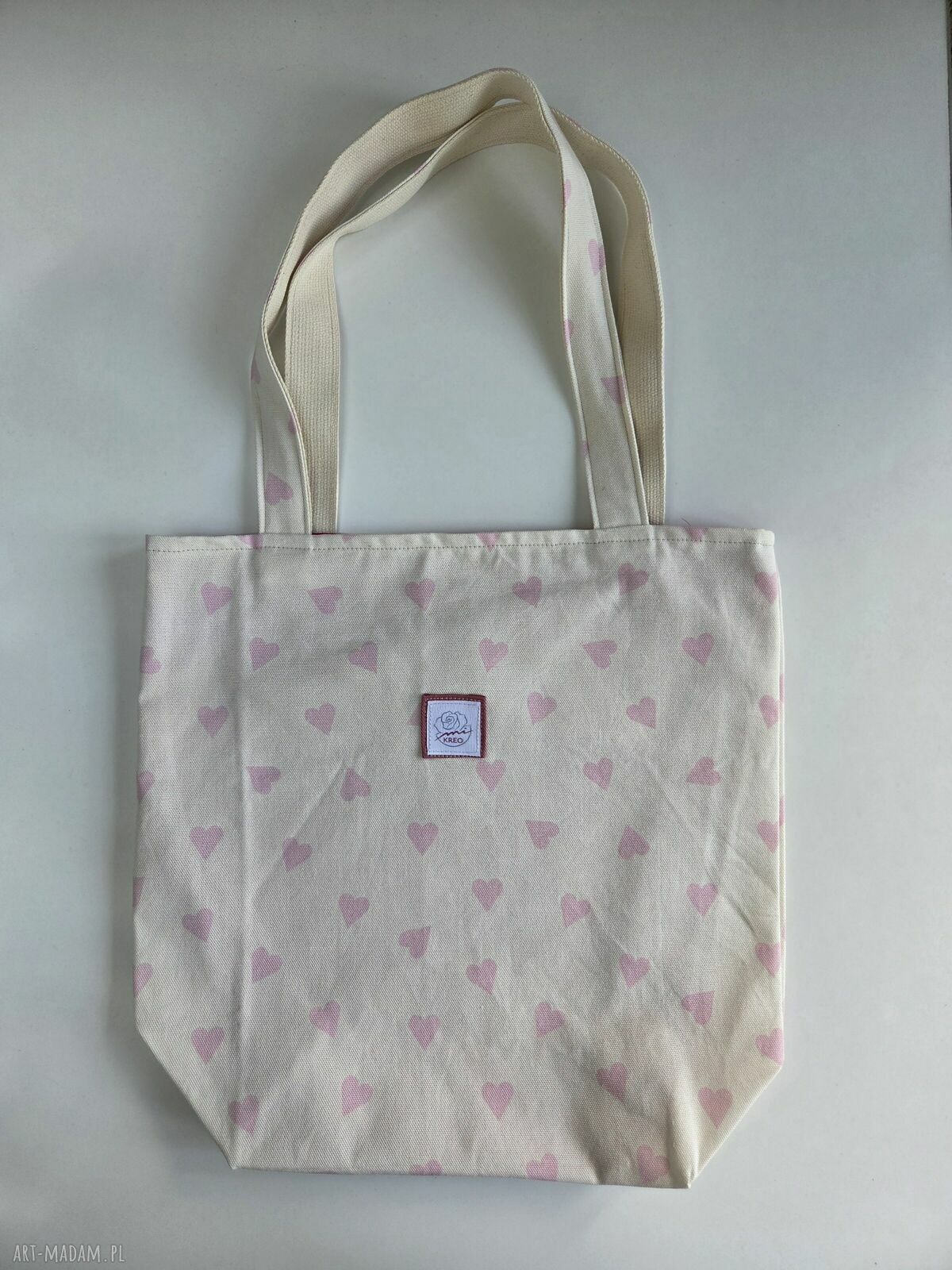 Torba shopper ecru w serduszka dla mamy