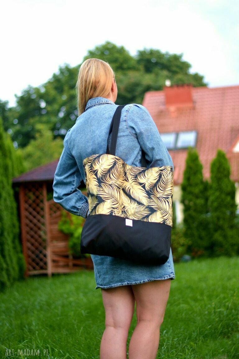 Wodoodporna torba shopper z złotymi piórami na ramię