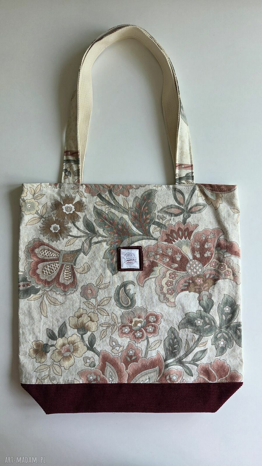 Torba shopper vintage w kwiaty A4 z upcyklingu