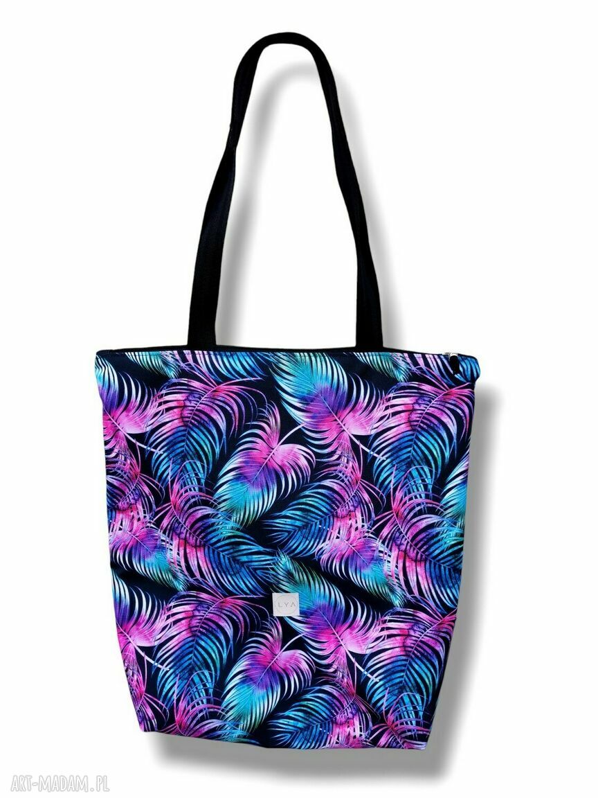 Duża wodoodporna torba shopper na ramię - tęczowe pióra