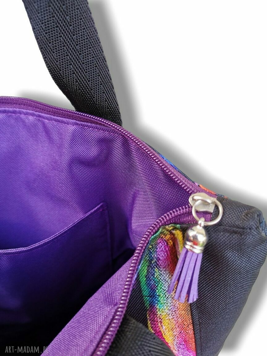 Ręcznie szyta duża torba shopper wodoodporna na ramię - kolorowe fale