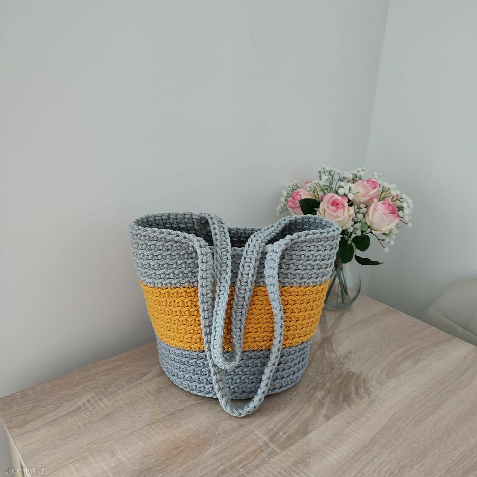 Torba na ramię szydełkowa ze sznurka bawełnianego 5 mm - 23 cm x 30 cm