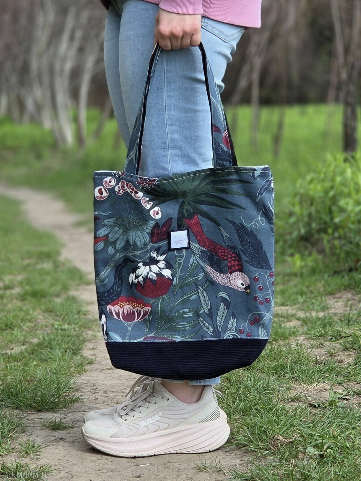 Torba shopper Leśna - wzór botaniczny z upcyklingu