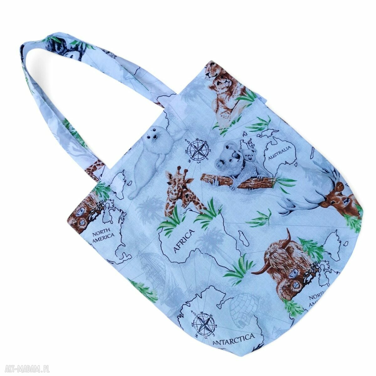 Torba na zakupy shopperka ekologiczna z 100% bawełny - mapa zoo