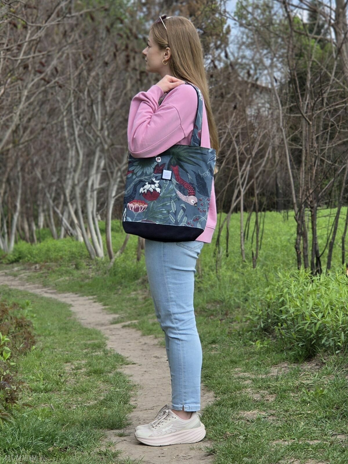 Torba shopper Leśna - wzór botaniczny z upcyklingu