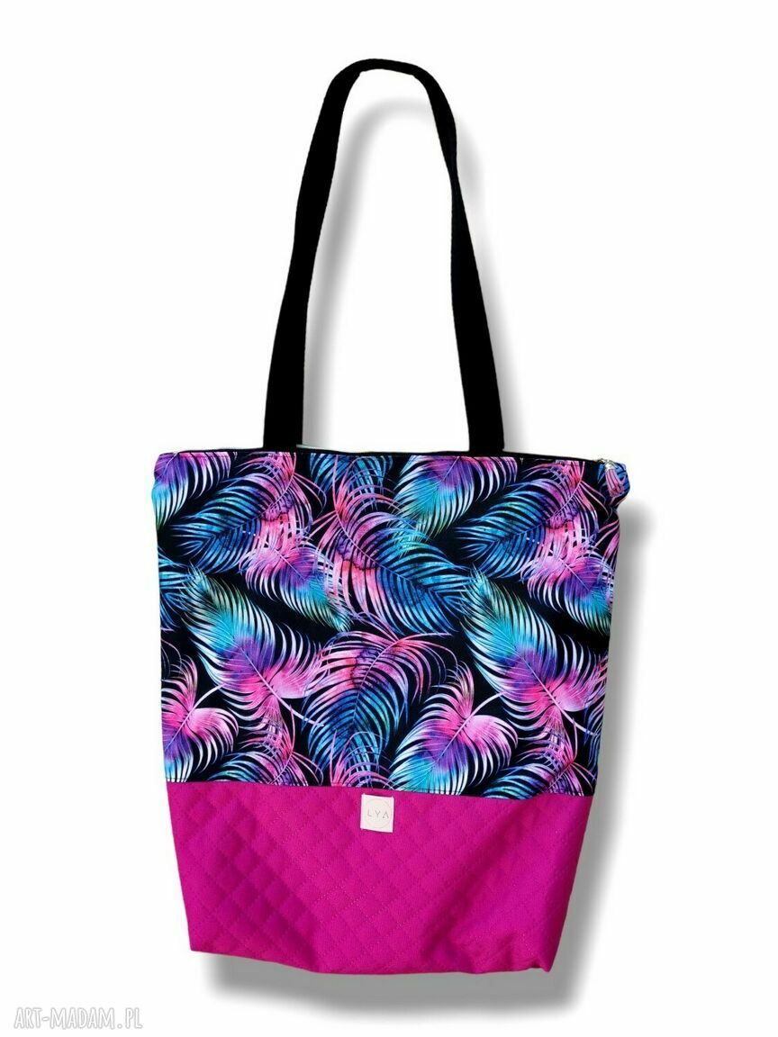 Duża wodoodporna torba shopper na ramię z tęczowymi piórami