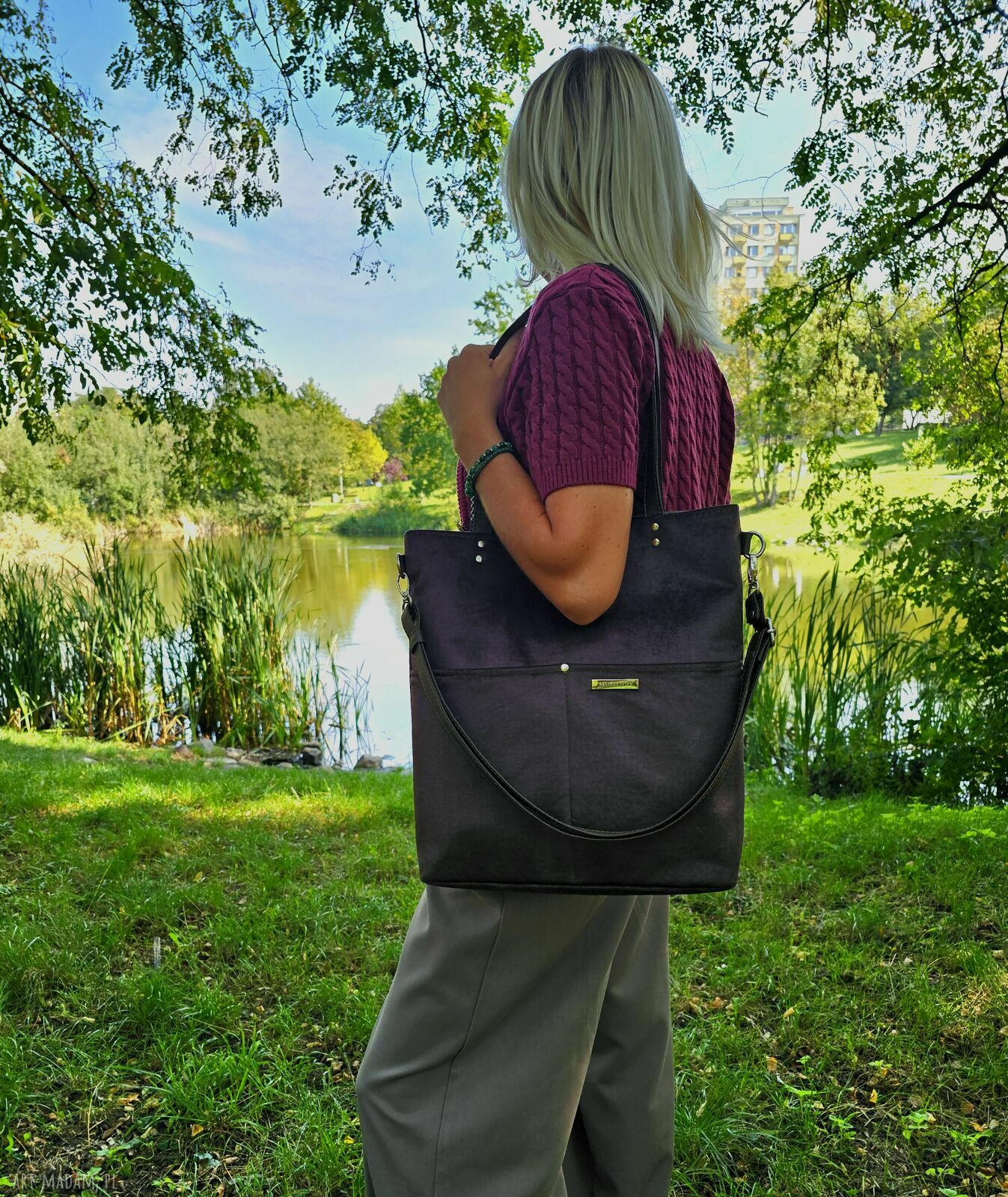 Torba shopper w kolorze gorzkiej czekolady - welur
