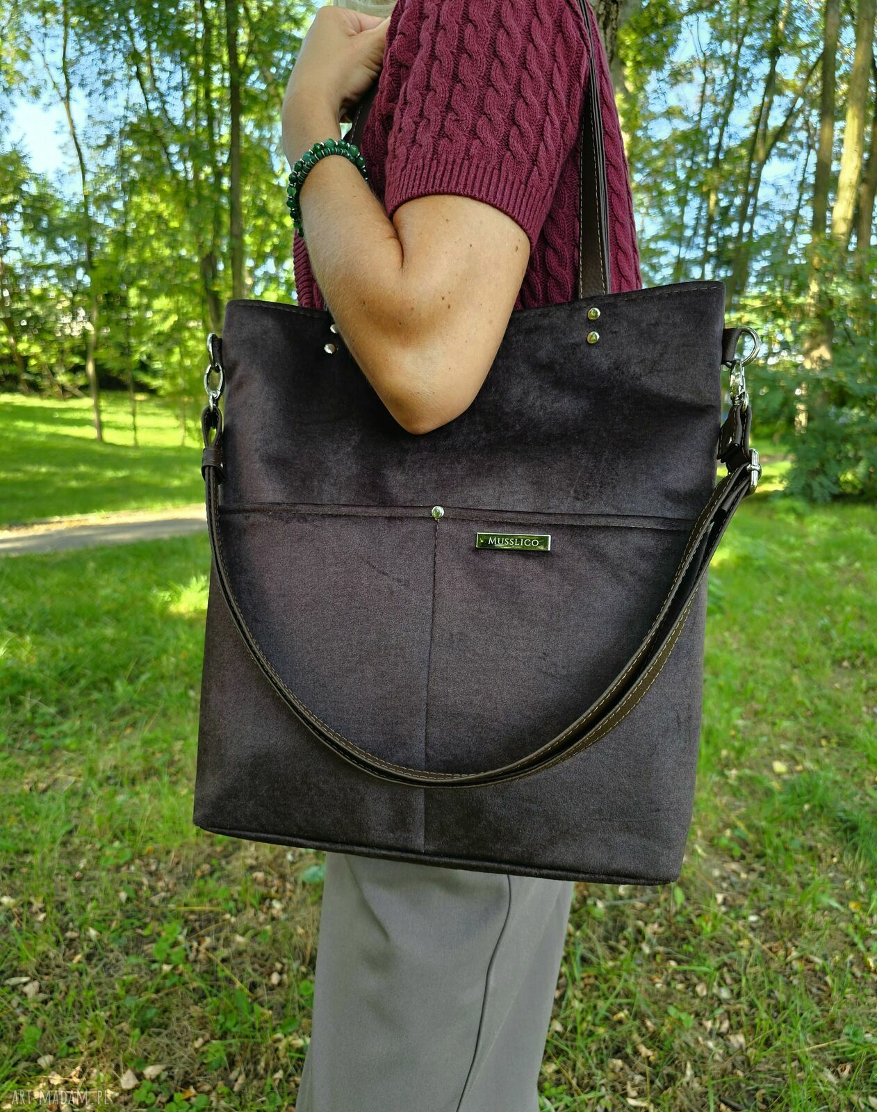 Torba shopper w kolorze gorzkiej czekolady - welur