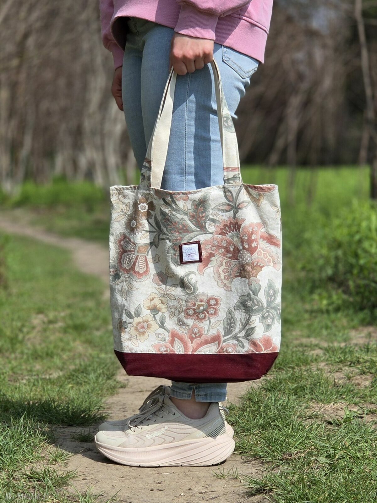 Torba shopper vintage w kwiaty A4 z upcyklingu