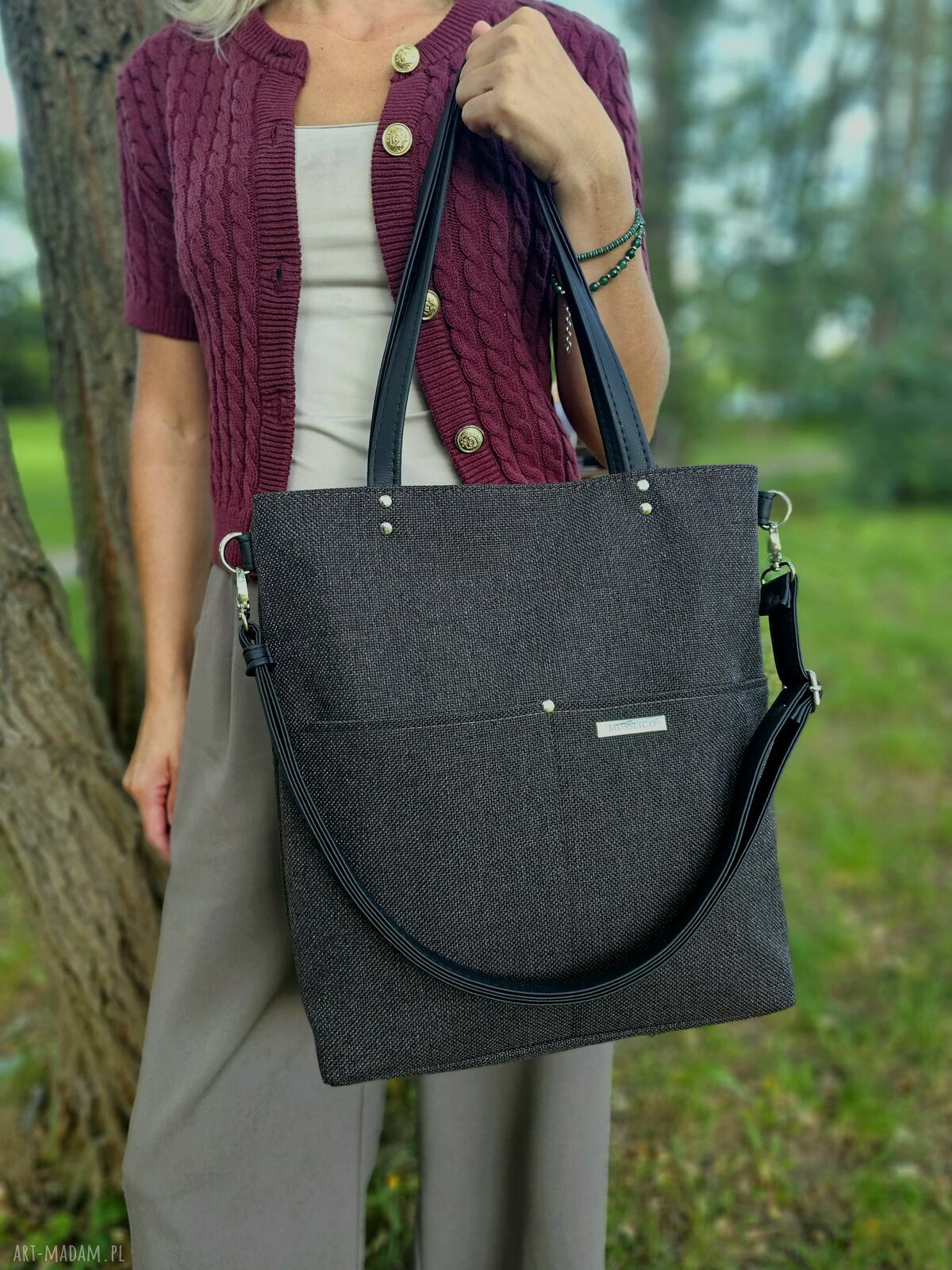 Pojemna torba shopper na ramię w kolorze gorzkiej czekolady