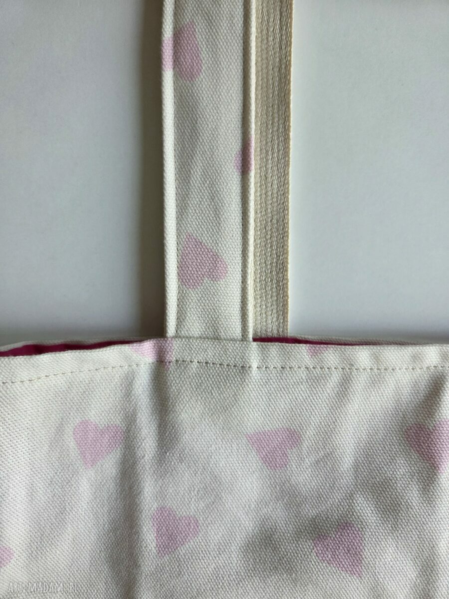 Torba shopper ecru w serduszka dla mamy