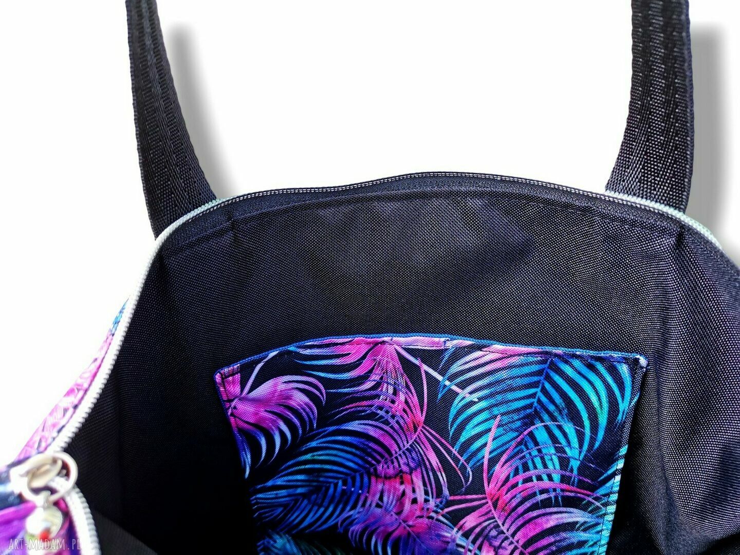Duża wodoodporna torba shopper na ramię z tęczowymi piórami