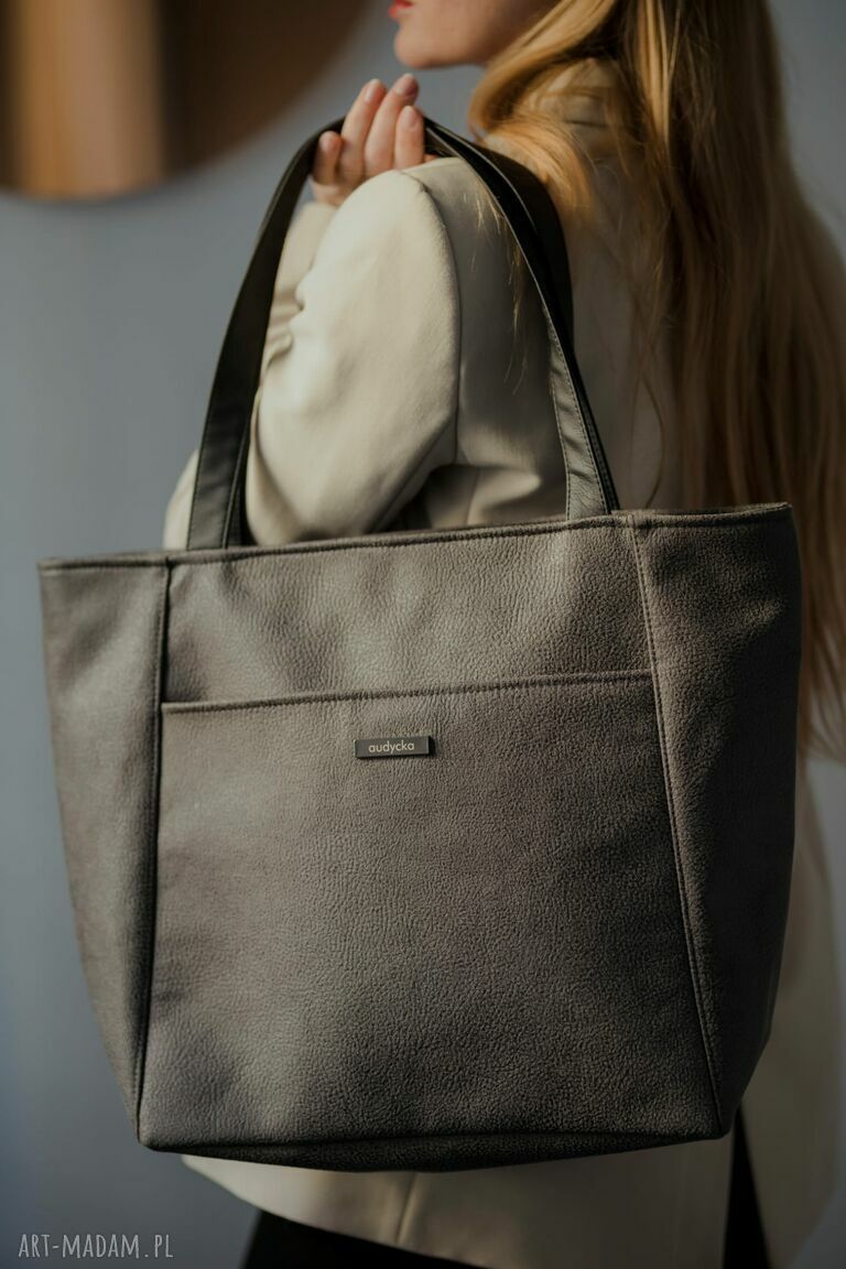 Torba shopper z tłoczonego nubuku tapicerskiego w kolorze stalowym