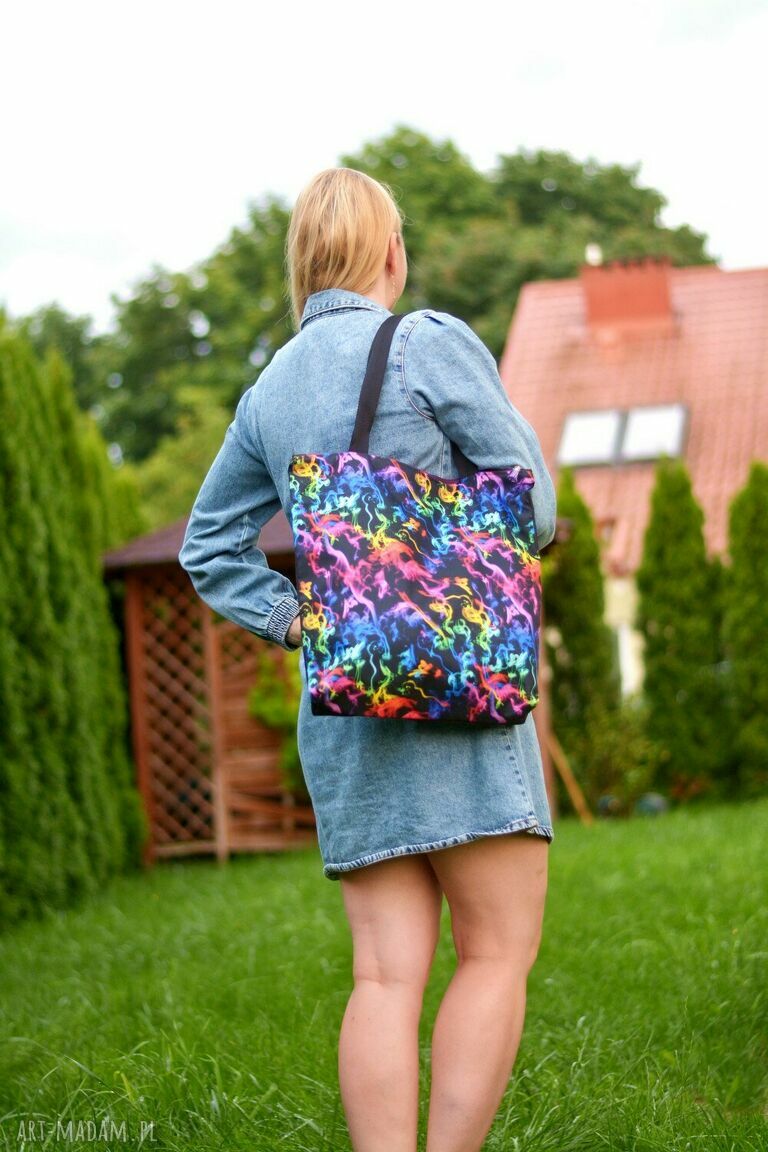 Ręcznie szyta duża torba shopper wodoodporna na ramię - kolorowe fale