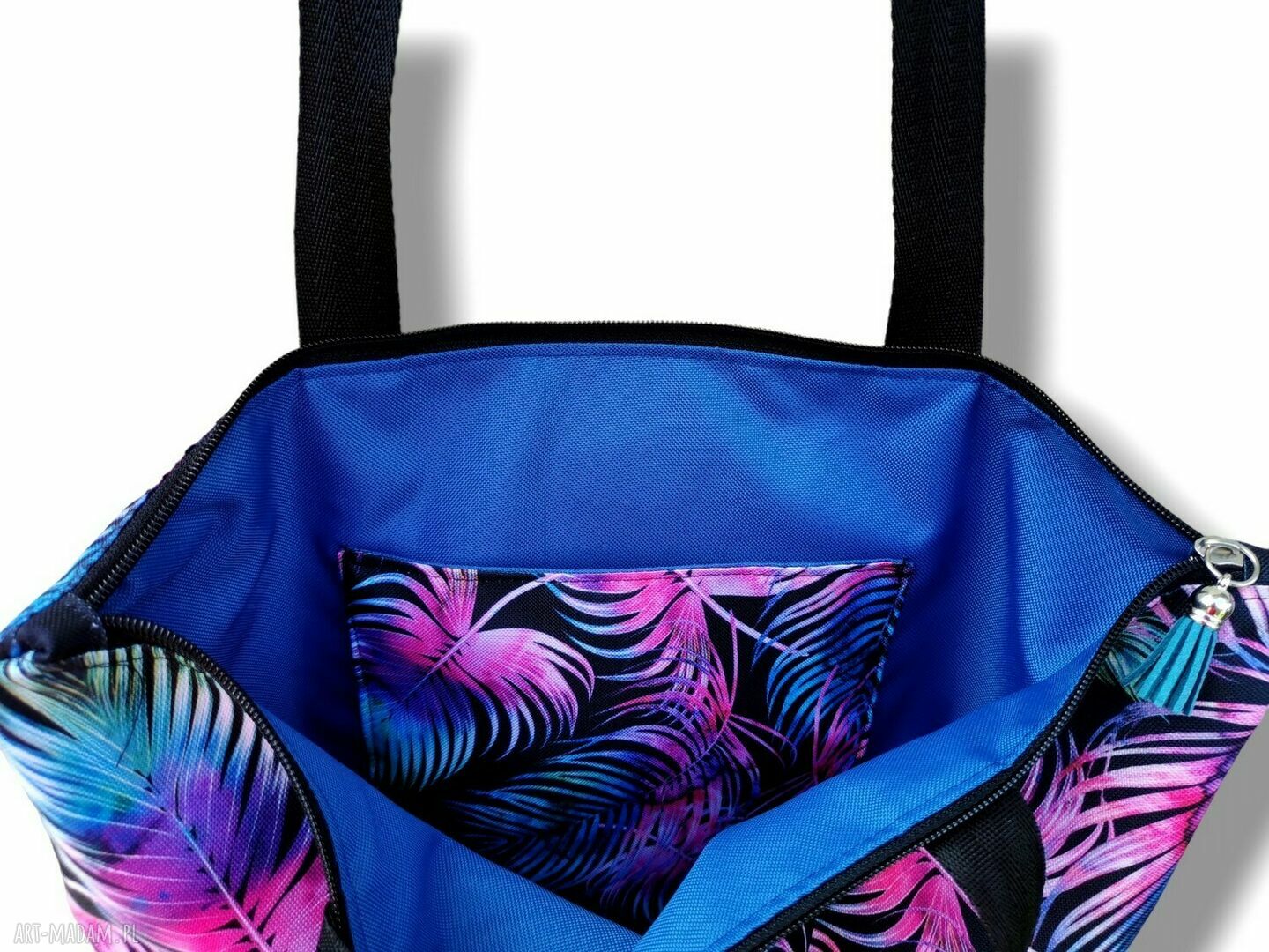 Duża wodoodporna torba shopper na ramię - tęczowe pióra
