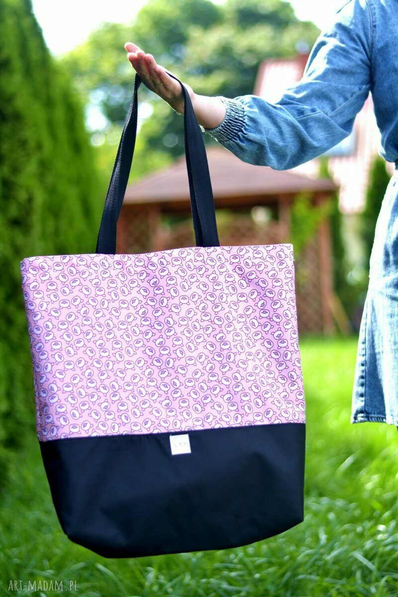 Duża torba shopper wodoodporna XL na ramię ze świnkami