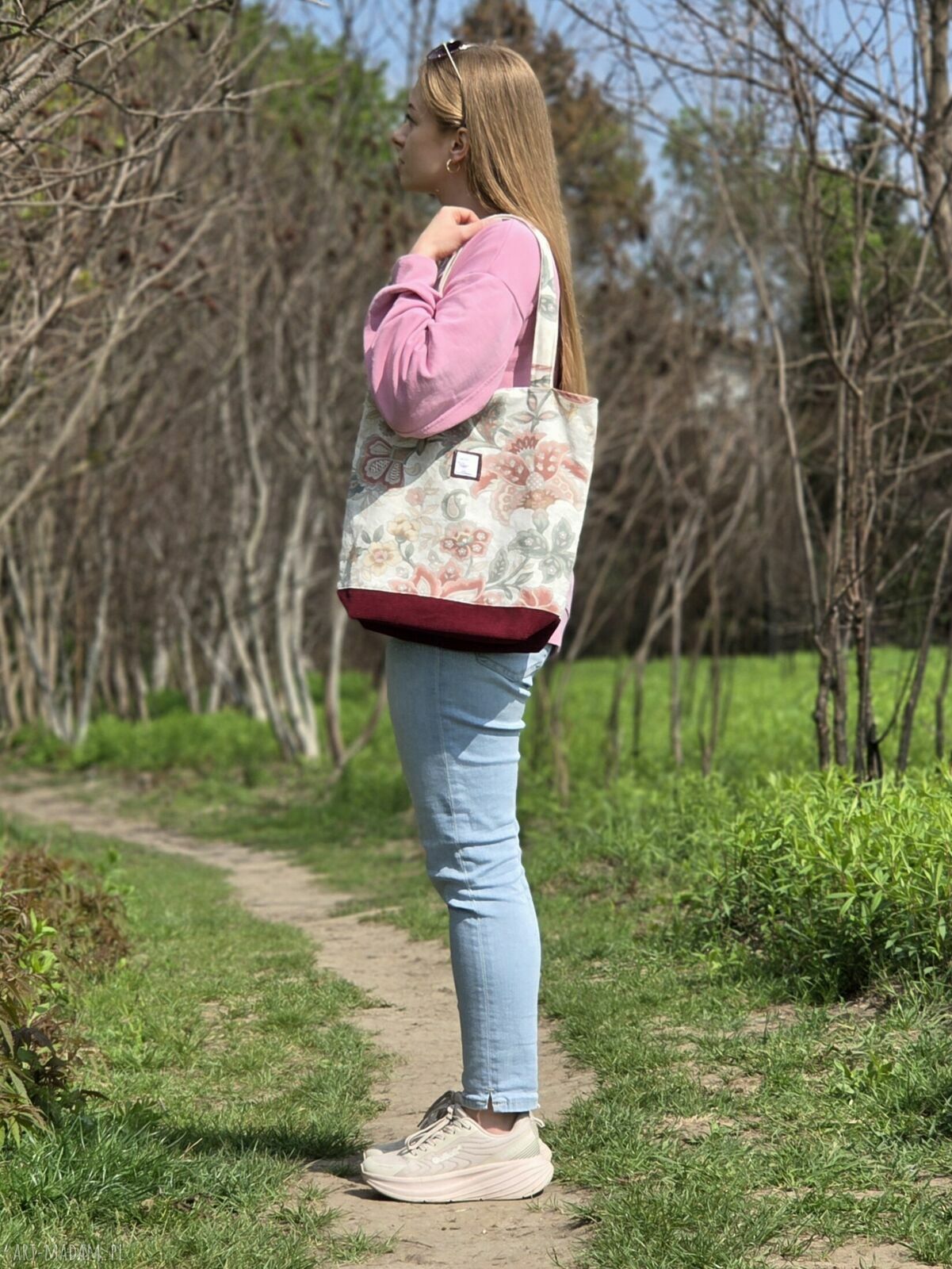 Torba shopper vintage w kwiaty A4 z upcyklingu