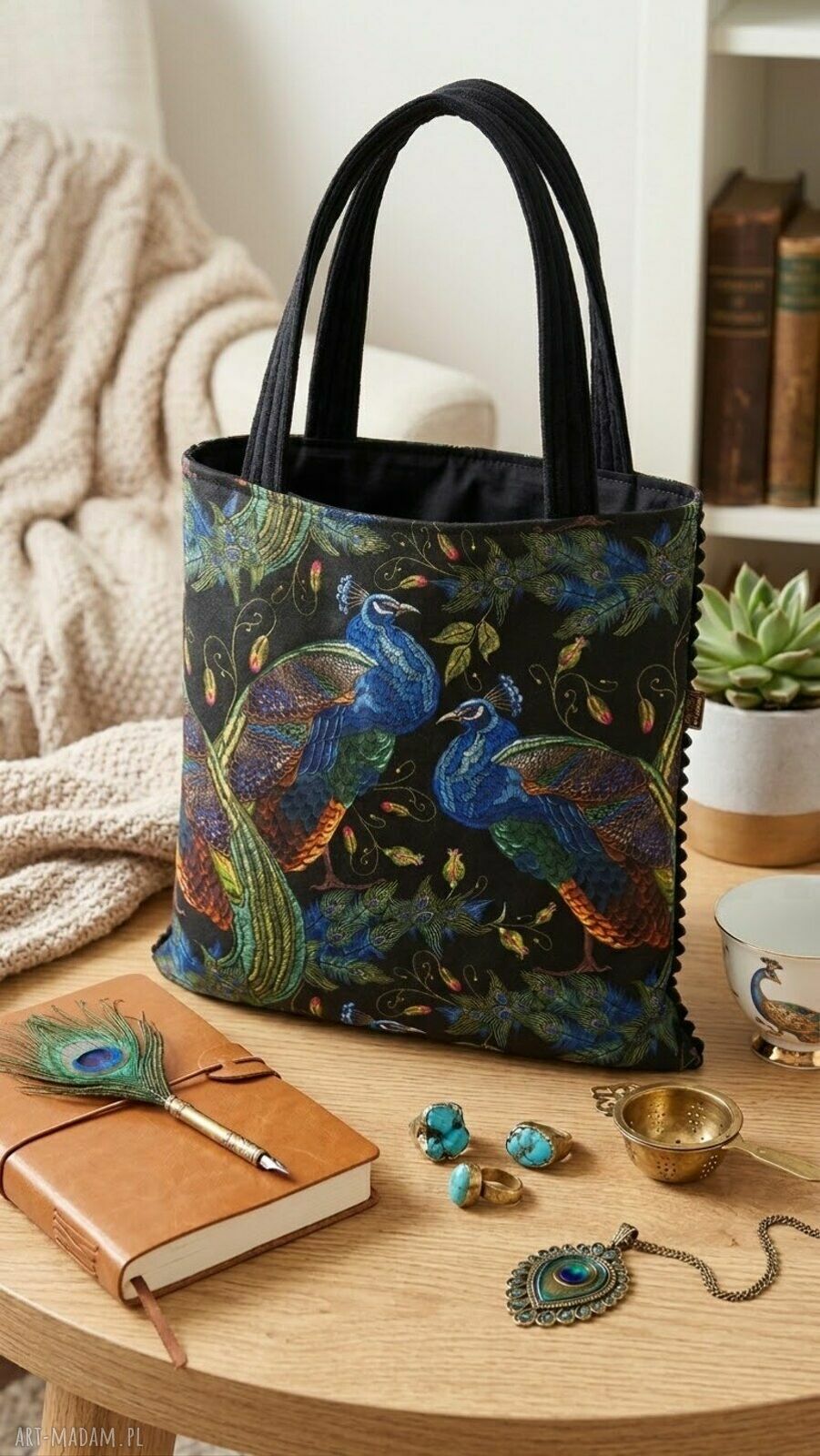 Torba shopperka na ramię w pawie - handmade