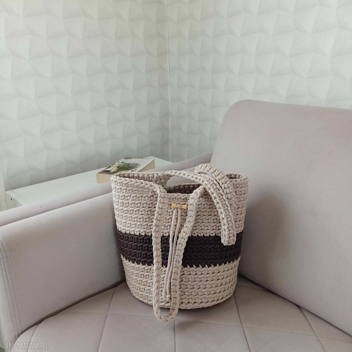 Torba na ramię ze sznurka 23x28 cm - ręcznie szydełkowana do pracy