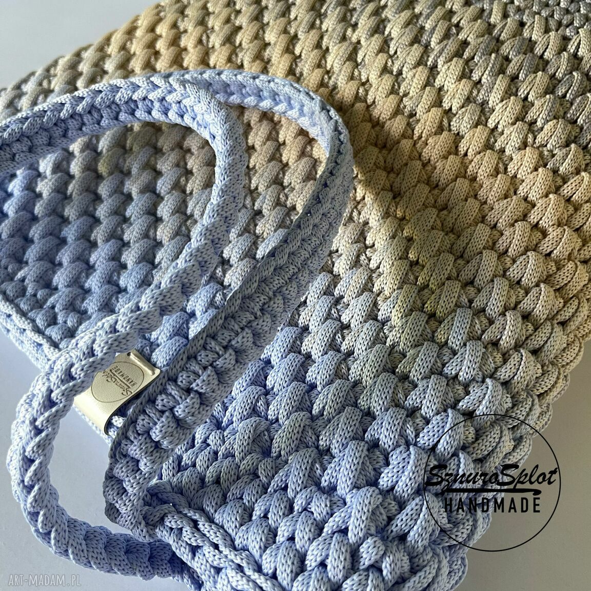 Torba na ramię handmade - shopperka A4 ze sznurka poliestrowego