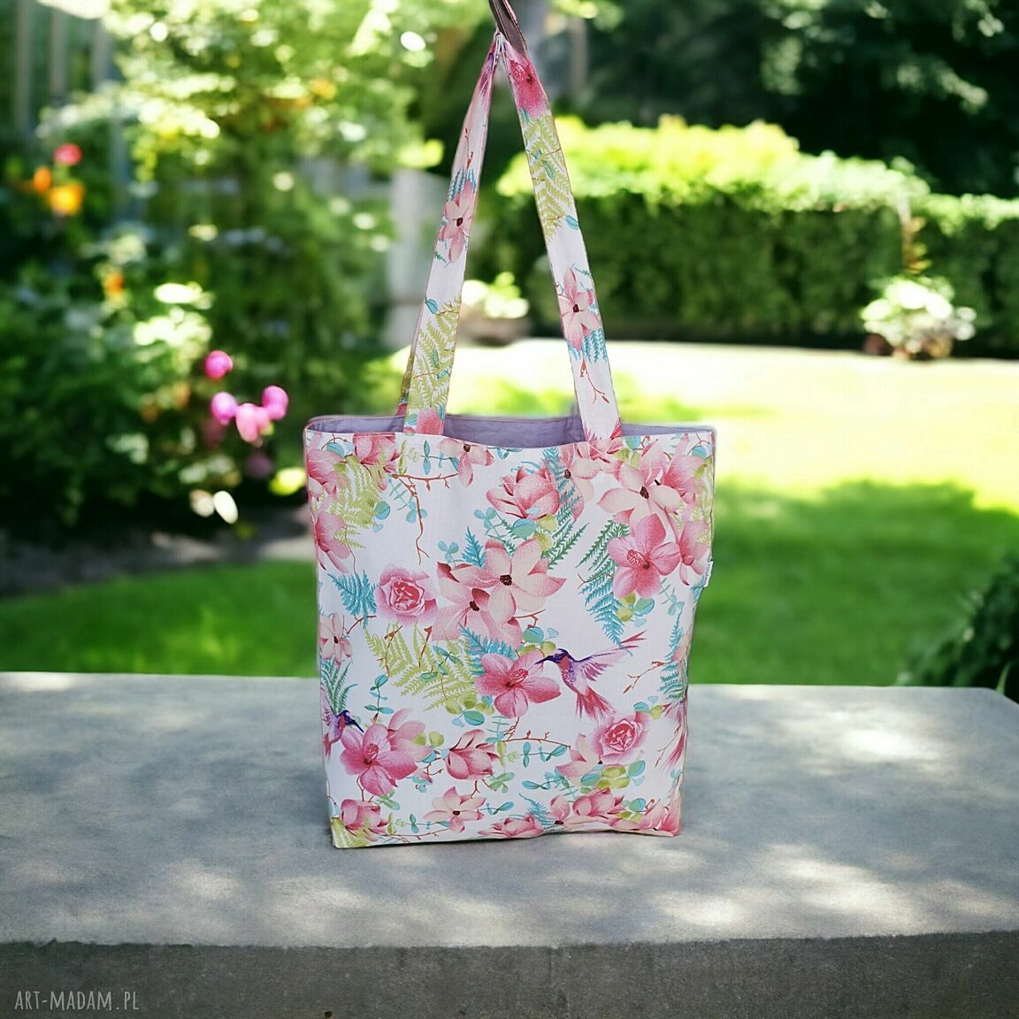 Ekologiczna torba shopperka z kolibrami na ramię