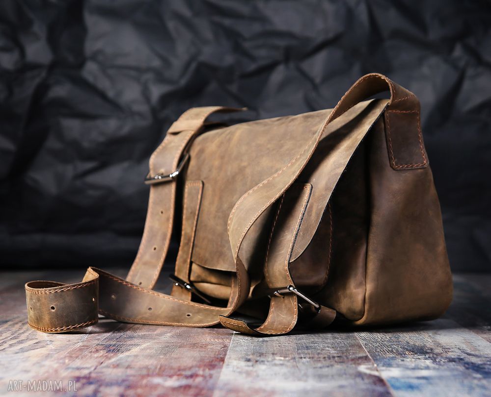 Torba skórzana unisex listonoszka - pojemna A4 na ramię
