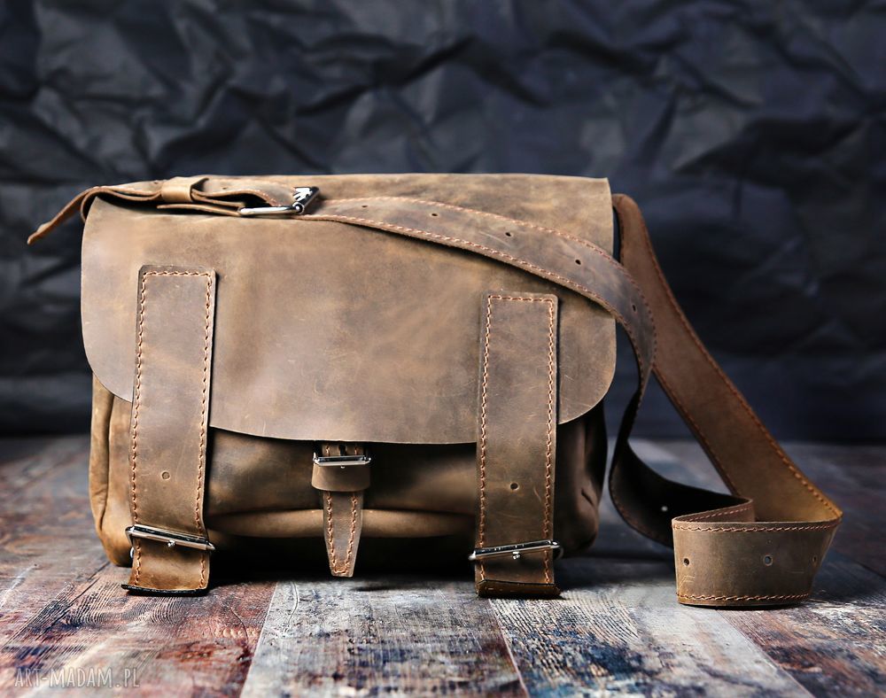 Torba skórzana unisex listonoszka - pojemna A4 na ramię