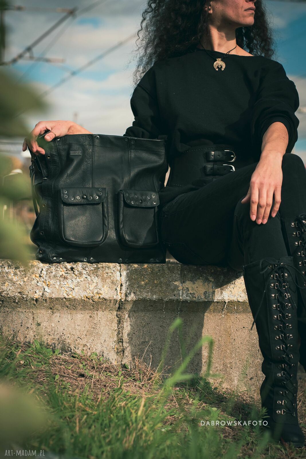 Torba skórzana Zero Waste - duża czarna shopperka - od ręki
