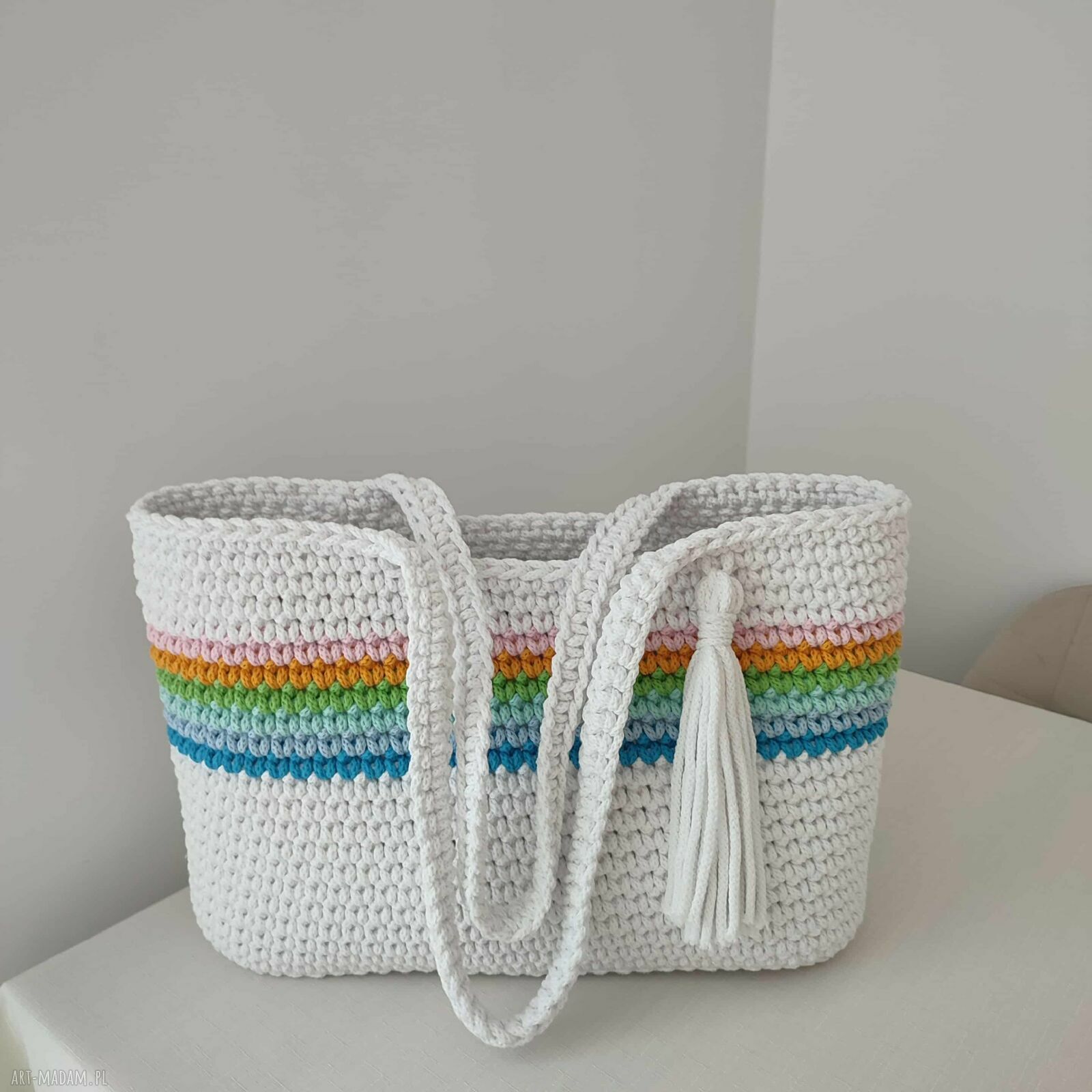 Torba szydełkowa ze sznurka 40 x 30 cm na ramię do pracy