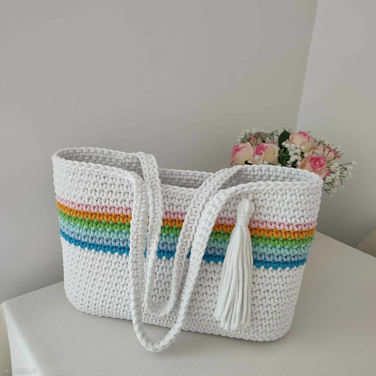 Torba szydełkowa ze sznurka 40 x 30 cm na ramię do pracy